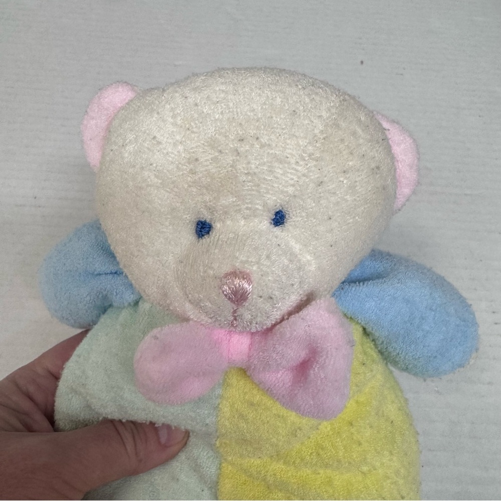 Vintage Soft Dreams Terry Cloth Bear Plush Rattle Toy Bunny Slippers 9” Pastel - Picture 9 of 13